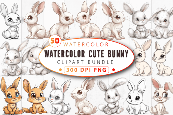Download Watercolor Cute Bunny Clipart Bundle - Clipart Collection