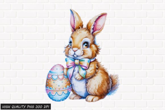 Download Cute Easter Bunny with Egg Clipart 5 PNG - Clipart Collection