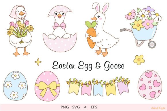 Download Cute Easter Goose &amp; Eggs PNG SVG Clipart - Clipart Collection