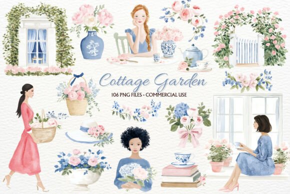Download Pastel Floral Cottage Garden Clipart PNG - Clipart Collection