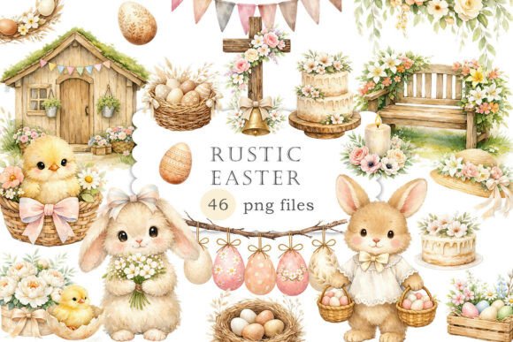 Download Watercolor Rustic Easter Clipart PNG - Clipart Collection