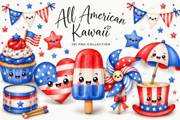 Download All American Kawaii Clipart PNG Bundle - Clipart Collection