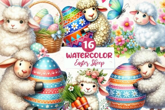 Download Cute Easter Sheep Clipart Bundle - Clipart Collection