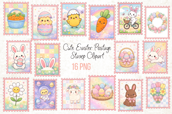 Download Cute Easter Postage Stamp Clipart PNG - Clipart Collection