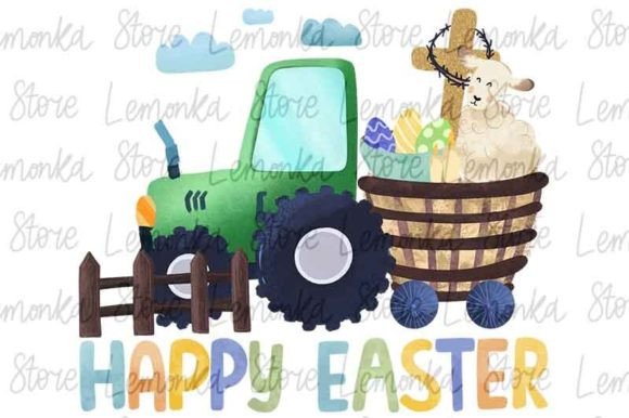 Download Happy Easter Tractor with Cute Lamb Png - Happy easter Collection
