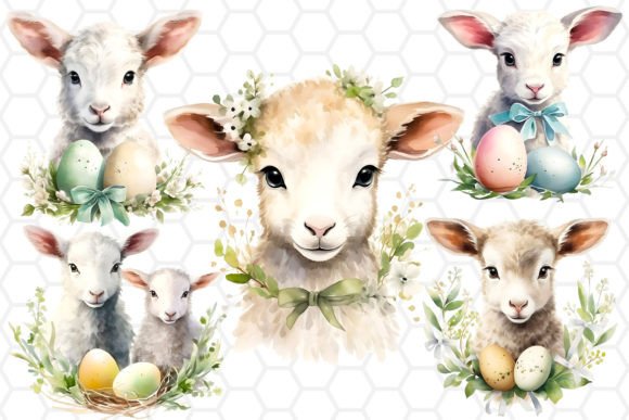 Download Cute Easter Lamb Watercolor Cliparts PNG - Clipart Collection