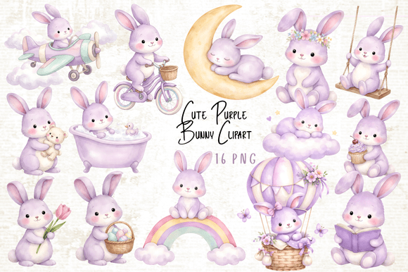 Download Cute Purple Bunny Clipart Bundle - Clipart Collection