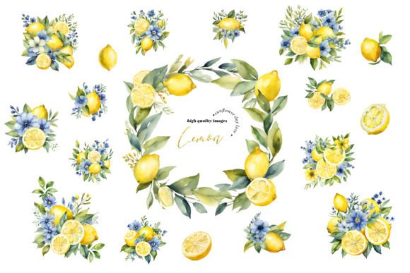 Download Lemon Blue Floral Greenery Clipart - Clipart Collection