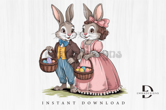Download Vintage Easter Clipart Rabbit Bunny PNG - Clipart Collection