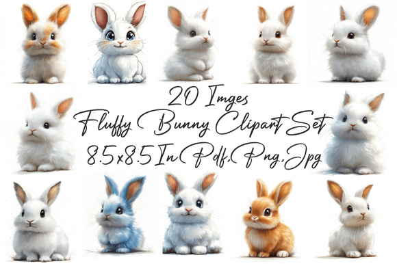 Download Fluffy Bunny Clipart Set - Clipart Collection