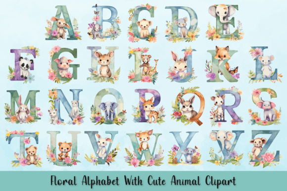 Download Floral Alphabet with Cute Animal Clipart - Clipart Collection