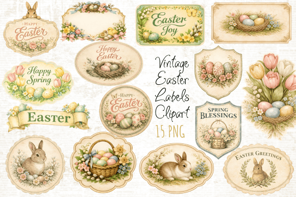 Download Vintage Easter Labels Clipart PNG - Clipart Collection