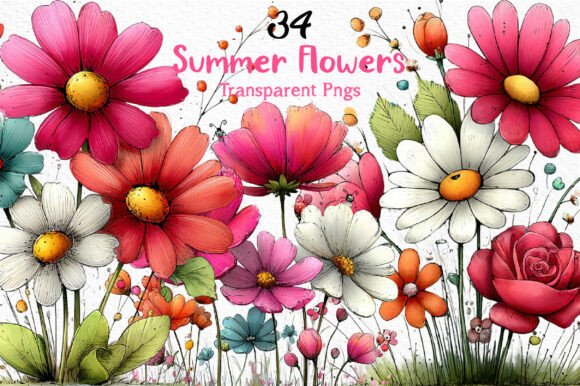 Download Whimsical Summer Flowers Clipart PNG - Clipart Collection