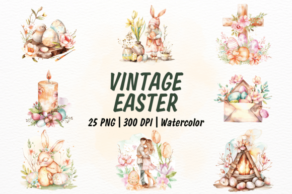 Download Vintage Easter Watercolor Clipart Bundle - Clipart Collection