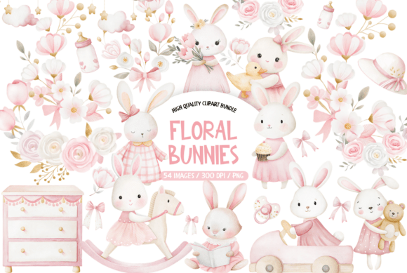 Download Floral Pink Bunny Clipart - Clipart Collection