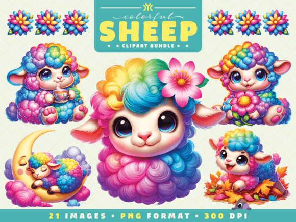 Download Cute Colorful Sheep Clipart - Clipart Collection