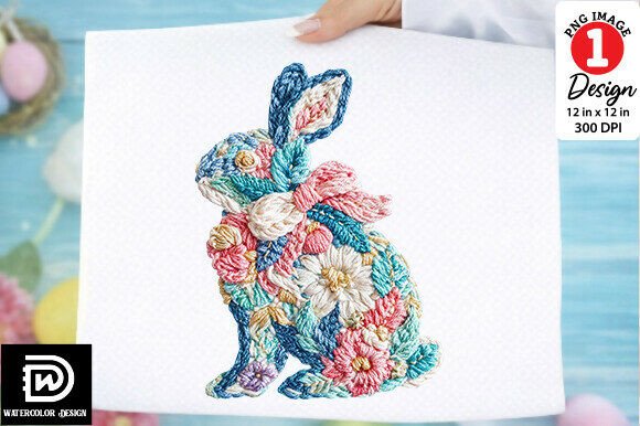 Download Faux Yarn Easter Floral Bunny PNG - Floral bunny Collection