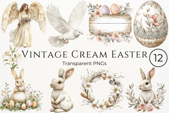 Download Vintage Cream Easter Watercolor Cliparts - Clipart Collection