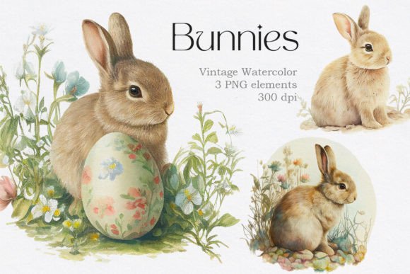Download Vintage Watercolor Bunny Animals Clipart - Clipart Collection