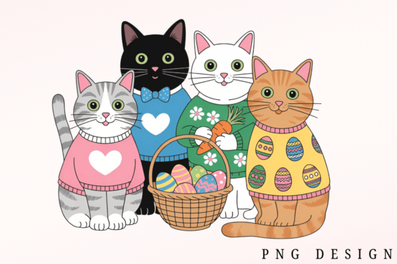 Download Cute Easter Cats Clipart PNG Design - Clipart Collection