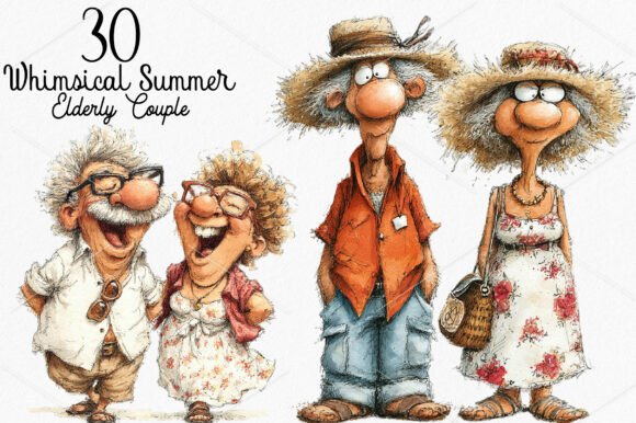 Download Whimsical Summer Elderly Couple Clipart - Clipart Collection