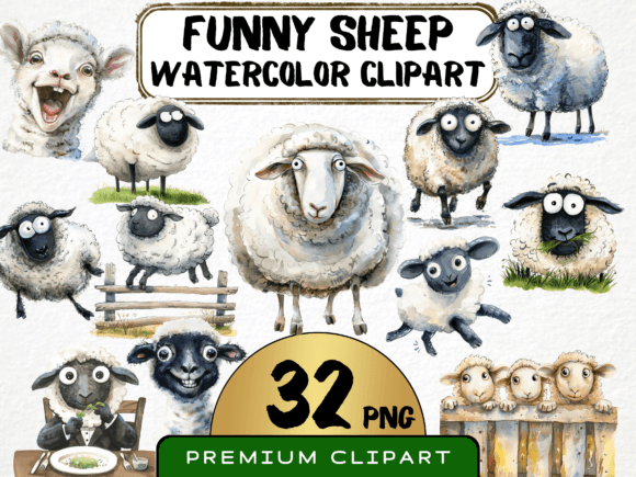 Download Funny Sheep Characters WatercolorClipart - Clipart Collection