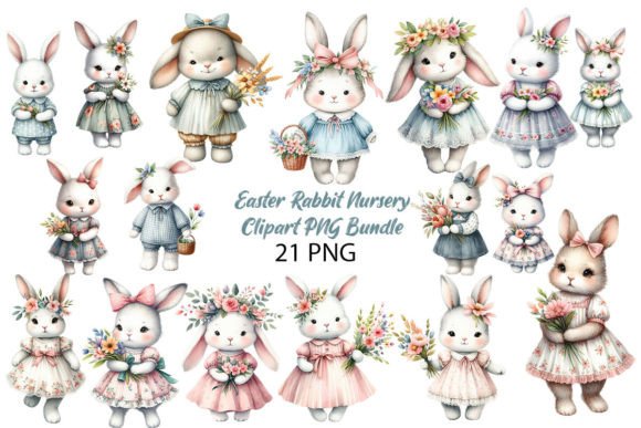 Download Easter Rabbit Nursery Clipart PNG Bundle - Clipart Collection