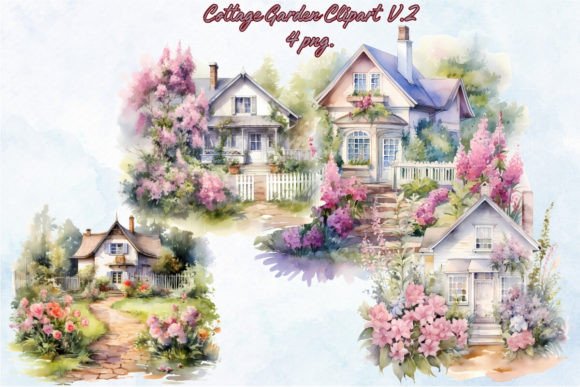 Download Watercolor Cottage Garden Clipart V.2 - Clipart Collection