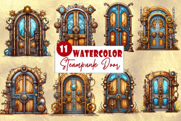 Download Steampunk Door Watercolor Clipart Bundle - Clipart Collection