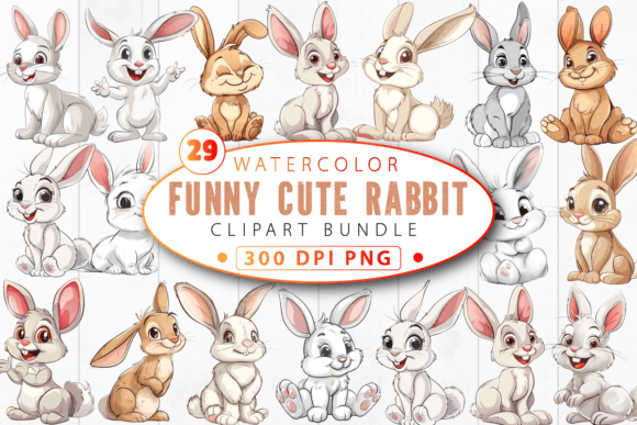 Download Funny Cute Rabbit Clipart Bundle - Clipart Collection