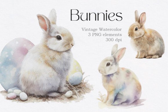 Download Vintage Watercolor Bunny Animals Clipart - Clipart Collection
