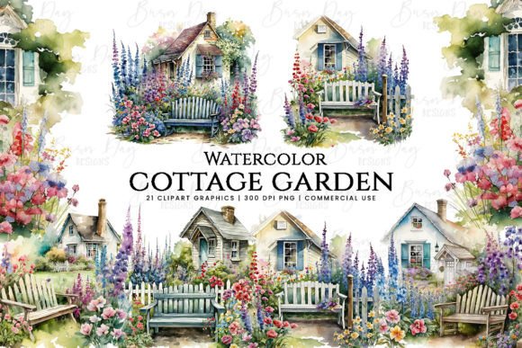 Download Watercolor Cottage Garden Clipart Bundle - Clipart Collection