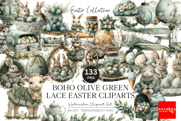 Download Boho Olive Green Lace Easter Cliparts - Clipart Collection
