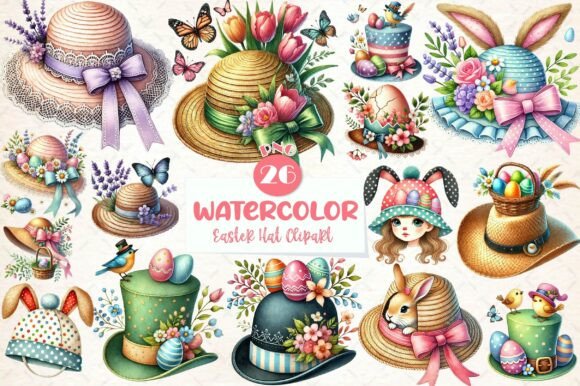 Download Watercolor Easter Hat Clipart Bundle - Clipart Collection
