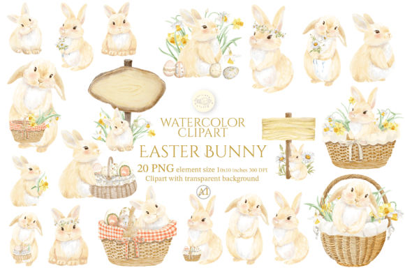 Download Watercolor Easter Bunny Clipart Set - Clipart Collection