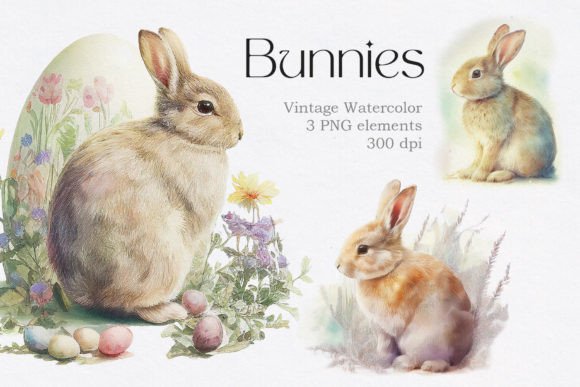 Download Vintage Watercolor Bunny Animals Clipart - Clipart Collection