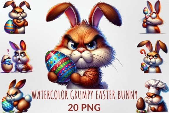 Download Watercolor Grumpy Easter Bunny Clipart - Clipart Collection