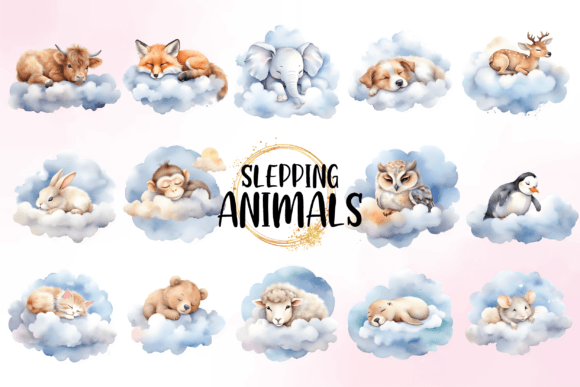 Download Watercolor Cute Animals Sleeping Clipart - Clipart Collection
