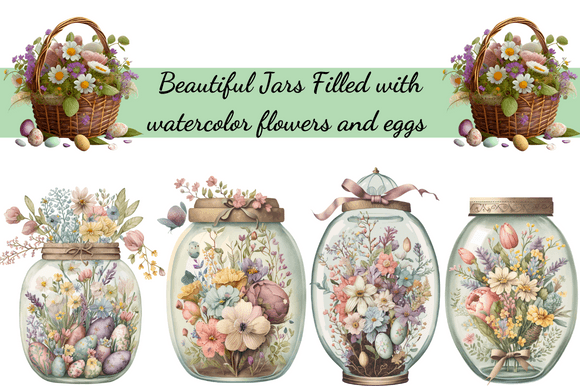 Download Vintage Easter Jar Watercolor Cliparts - Clipart Collection