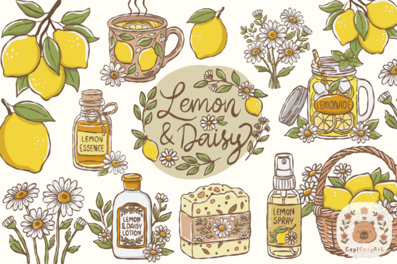 Download Cute Lemon &amp; Daisy Botanical Clipart - Clipart Collection