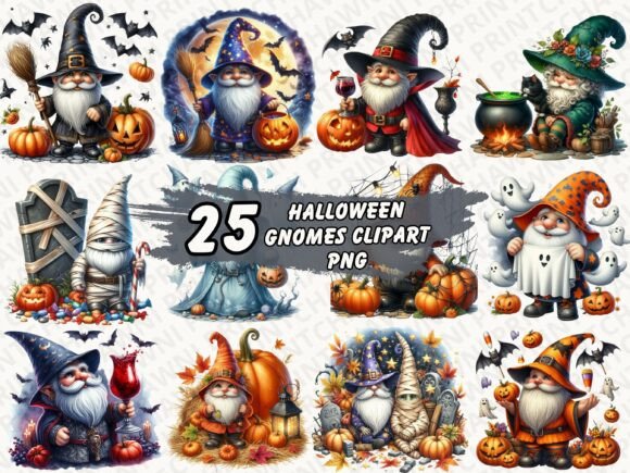 Download Watercolor Halloween Gnomes Clipart Set - Clipart Collection
