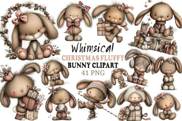 Download Whimsical Christmas Fluffy Bunny Clipart - Clipart Collection