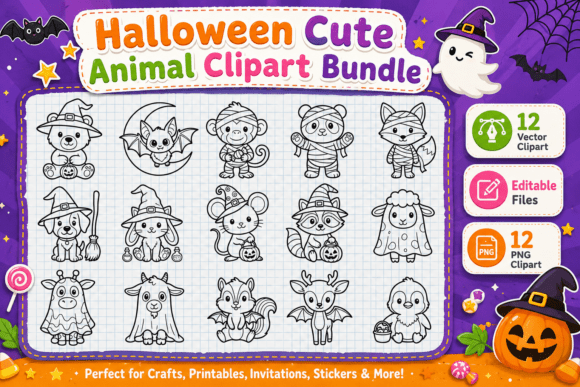 Download Halloween Cute Animal Clipart Bundle - Clipart Collection